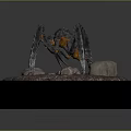 Detailed Mythical Spider Creature Model With Glowing Parts And Stone Base