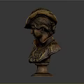 Ornamental Bronze Bust Sculpture Furniture With Feathered Hat And Decorative Collar Pedestal Base