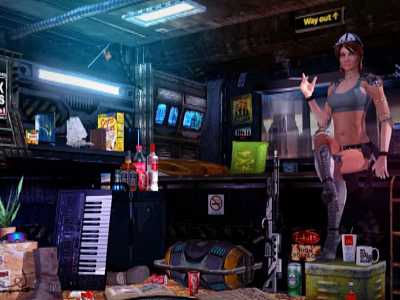 Industrial SciFi Room Interior With Hanging Posters And Decorative Wall Hangings 3d model