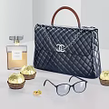 Chanel Quilted Black Bag With Chain CC Logo Perfume Chocolates Eyeglasses