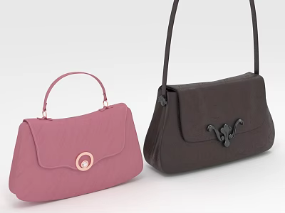 Pink And Dark Brown Handbags With Metal Clasps Top Handle And Long Shoulder Strap 3d model