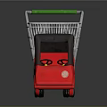 Silver Shopping Cart And Red Children's Toy Car With Green Handle And Black Wheels