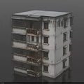 Realistic Weathered Old Multi Storey Residential Apartment 3D Model With Rusty Balconies And Peeling Facade