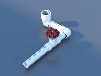 White PVC Pipe Fitting With Red Valve And Elbow Connection Structure 3d model