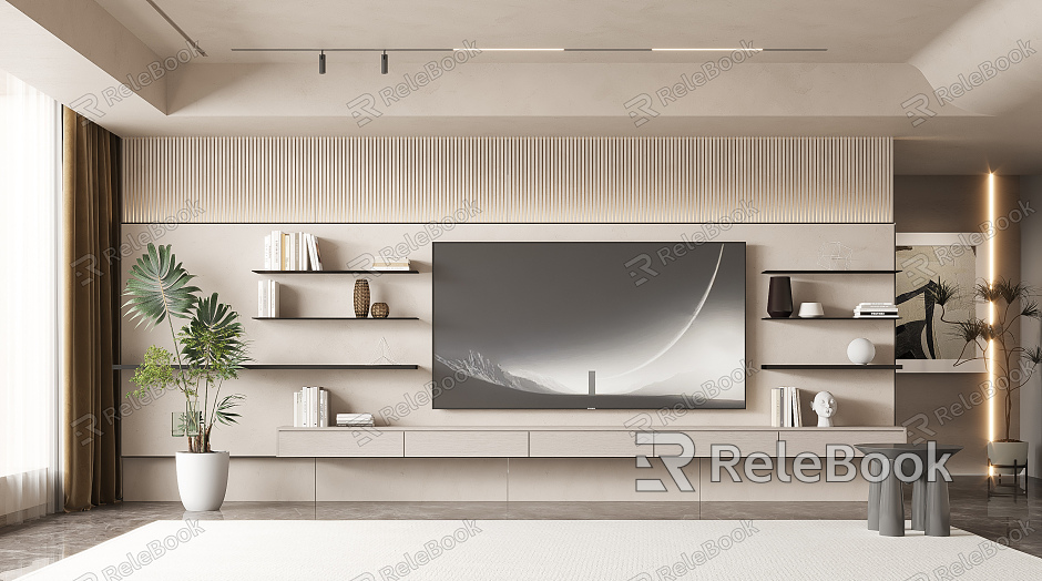 Modern TV background wall cream TV background model