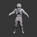 Man In White Astronaut Suit With Helmet And Chest Equipment On Dark Background