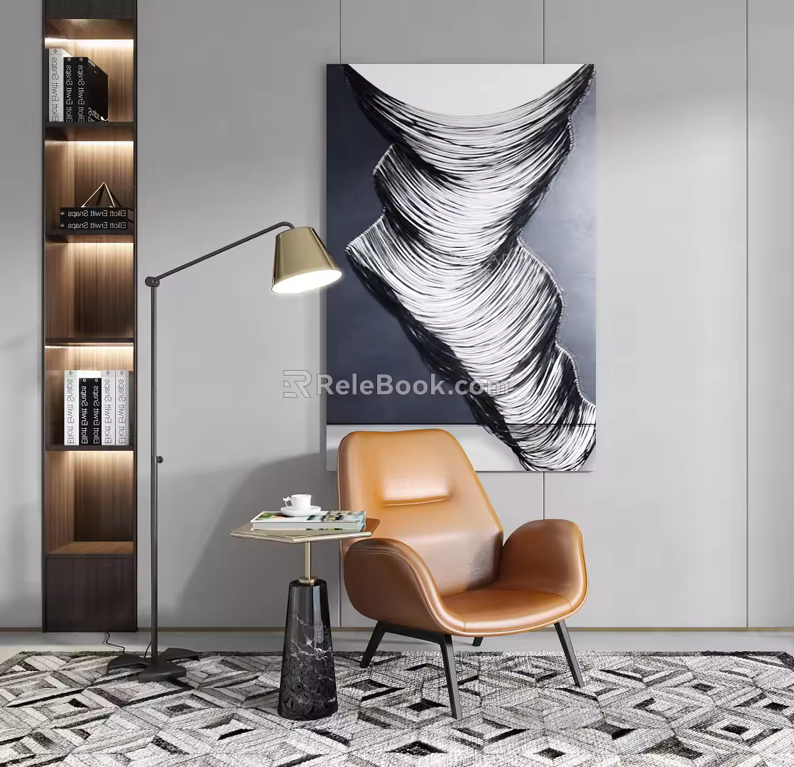Modern single sofa single chair floor lamp combination 3d model