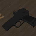 Close Up Of Black Pistol With Bullets On Dark Wooden Table