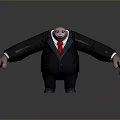 Cartoon Man in Black Suit With Red Tie Large Arms and Smiling Face