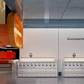 Rear Electric Modern Exhibition Hall With Orange Gray Booth Display Cabinets And Products