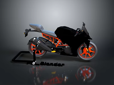 Sleek Black Sports Motorcycle With Orange Wheels Gray Seat And Modern Design 3d model