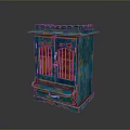 Vintage Blue Wooden Cabinet With Carved Details And Glass Doors