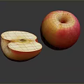 Fresh Red Yellow Whole And Sliced Apple With Reflection On Black Background 3d model