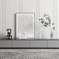 Modern TV Stand With Astronaut Figurine City Map Painting And Green Plant On Minimalist Wall