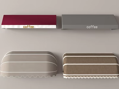 Coffee Shop Awnings In Red Gray And Striped Beige With Decorative Styles 3d model