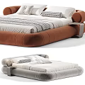 Modern Upholstered Double Bed With Soft Fabric Plush Pillows And Color Options