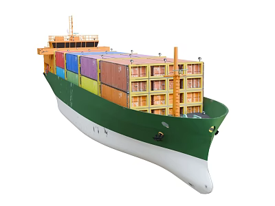 Cargo Ship With Stacked Multicolored Containers And Green White Hull In Global Shipping 3d model