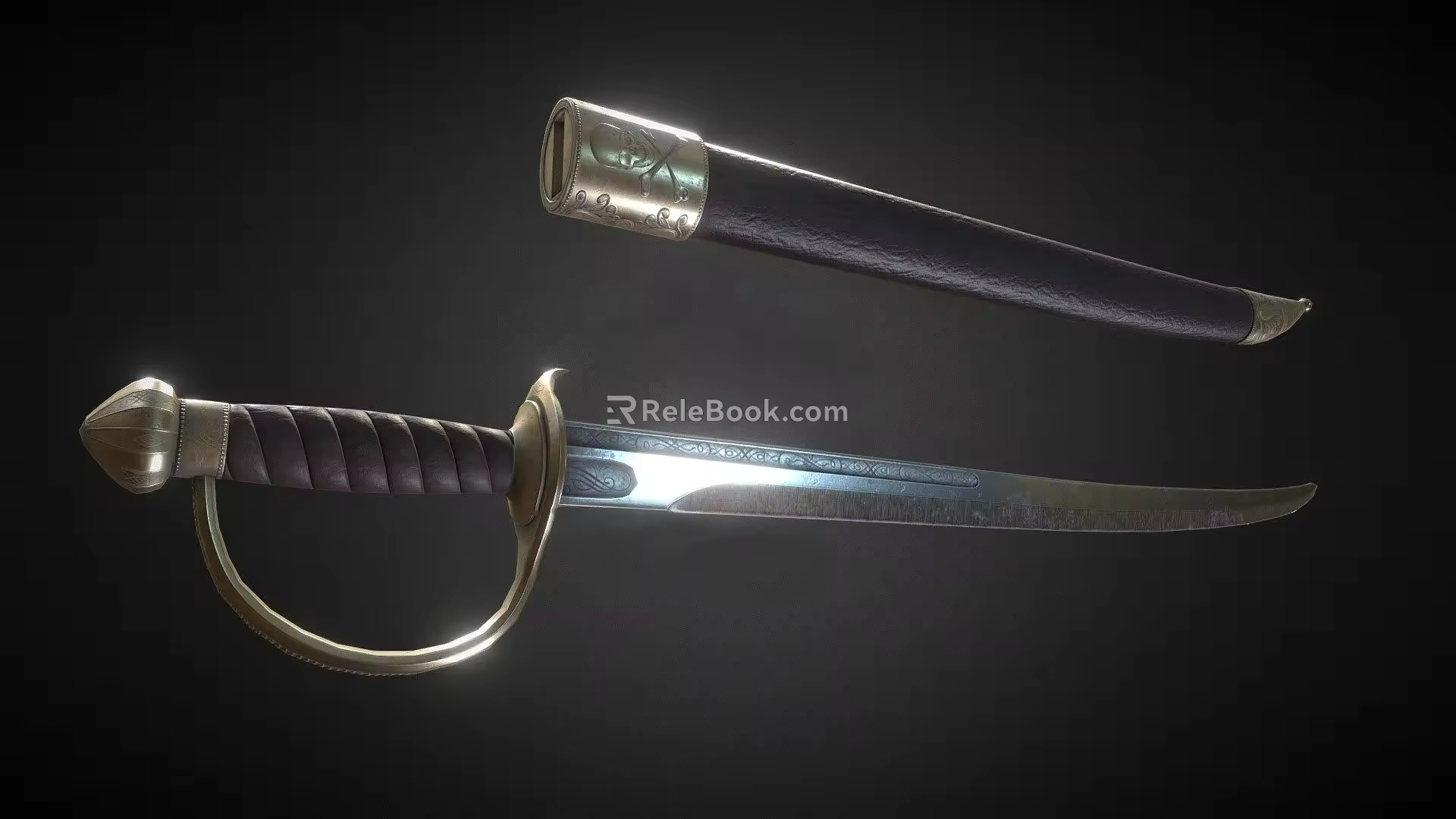 Pirate Curved Sword and Sheath 3d model