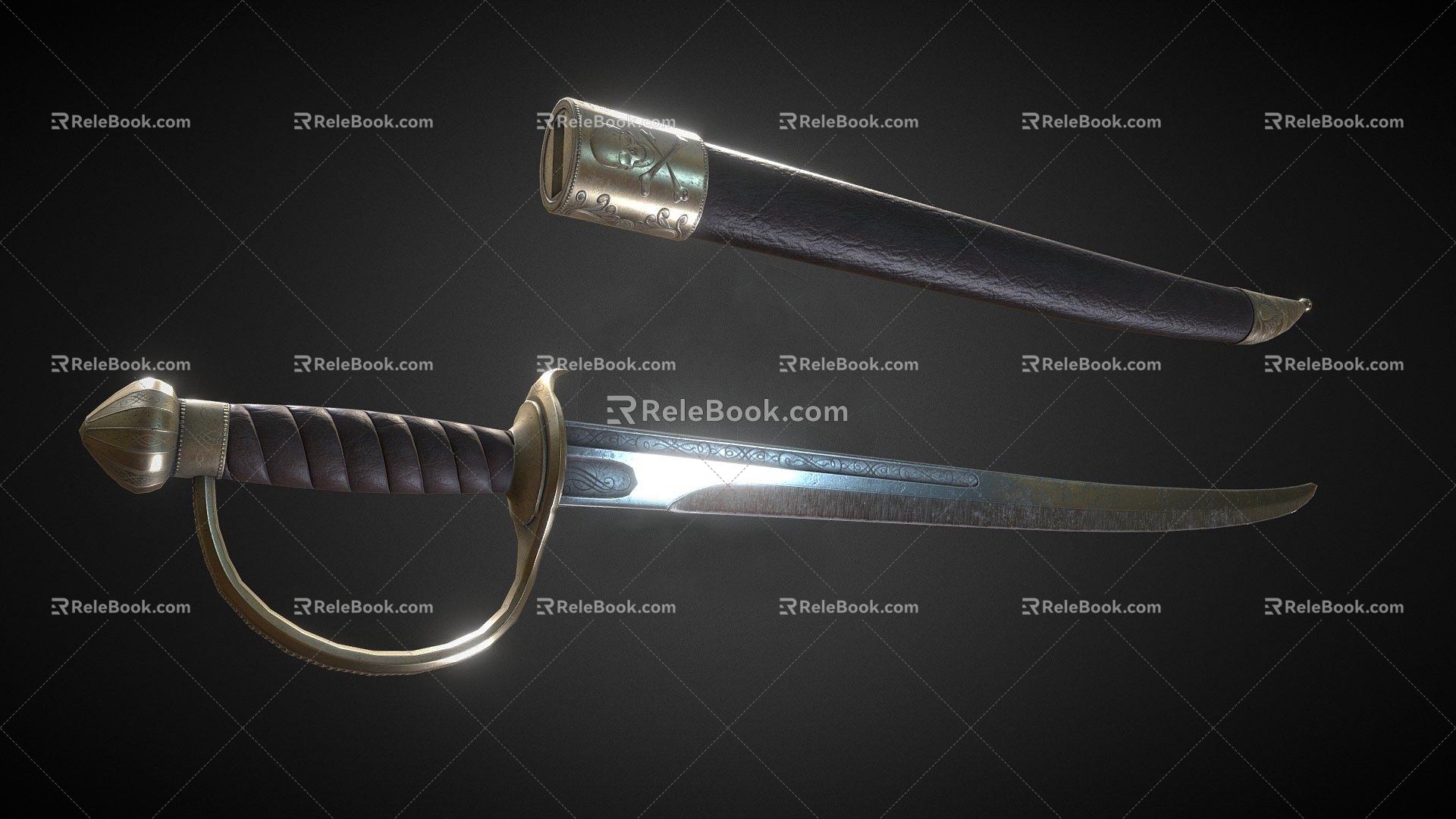 Pirate Curved Sword and Sheath model