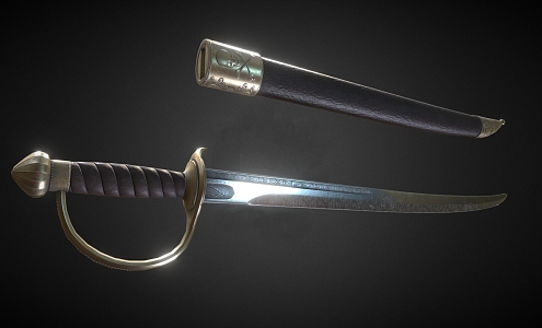 Pirate Curved Sword and Sheath 3d model