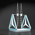 Modern Circular And Triangular Geometric Structures With Blue Accent And Human Figure 3d model