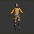 3D Adventurous Character With Purple Hair Yellow Jacket Knee Pads And Utility Belt