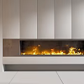 Sleek Modern Fireplace With Burning Flames And White Wall Cabinet Design