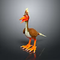 3D Modeled Cartoon Bird With Orange Beak Feet Brown Feathers And Yellow Crest