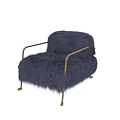 Modern Leisure Chair With Deep Blue Plush Upholstery And Golden Metal Armrests