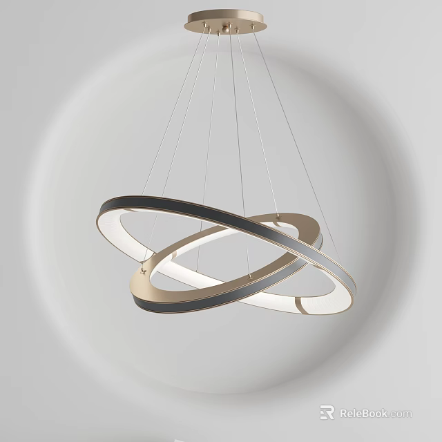 Modern Circular Ring Chandelier With Metallic Finish And Illuminated Design Hanging In Space 3d model 