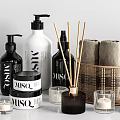 Elegant Modern Bathroom Accessories With Towels Reed Diffusers And Candles 3d model