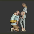 Parents And Child With Pregnant Mother Sharing Tender Family Interaction Moment 3d model