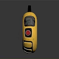 Yellow Circular Electronic Device With Antenna On Top And Black Circle White T