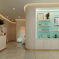 Beauty Salon Interior Featuring Reception Desk Skin Care Sign Marble Wall Green Plants And Sculpture