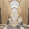 Modern Sales Office Interior With Wooden Structure Glass Skylight And Comfortable Seating