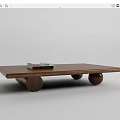 Modern Wooden Coffee Table With Rectangular Top Round Legs And Items On Top 3d model