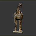 Golden Horse Sculpture With Red Saddle Decorative Patterns And Square Base