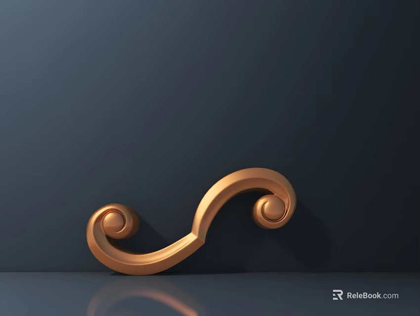 Golden Metal Decorative Carving With Scroll Curved Design On Dark Background 3d model 