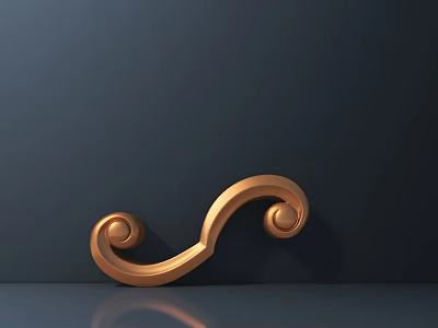 Golden Metal Decorative Carving With Scroll Curved Design On Dark Background 3d model