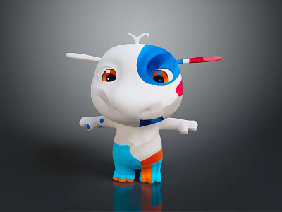 Cute White Blue Orange Cartoon Creature With Big Eyes And Open Arms 3d model