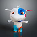 Cute White Blue Orange Cartoon Creature With Big Eyes And Open Arms
