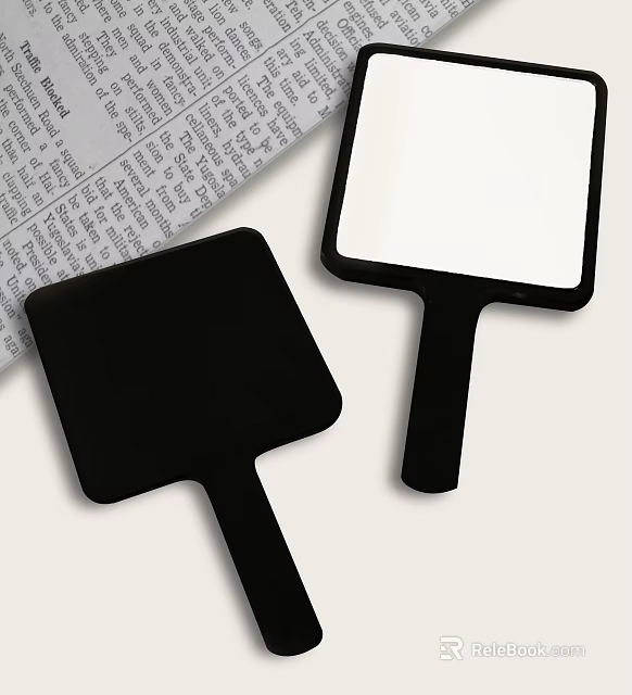 Modern Decorative Ornament Set Featuring Two Black Square Hand Mirrors With Handles 3d model 