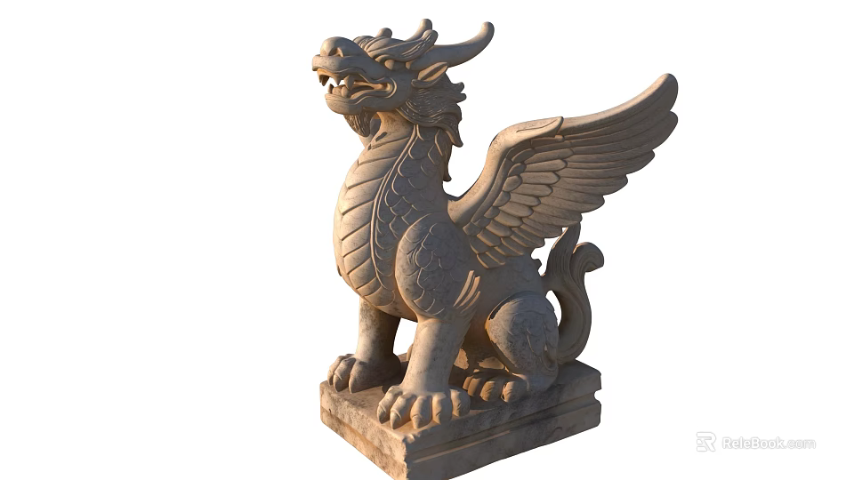 Mythical Beast Stone Sculpture With Dragon Head Wings And Detailed Scales 3d model 