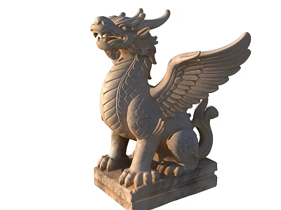 Mythical Beast Stone Sculpture With Dragon Head Wings And Detailed Scales 3d model