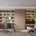 Stylish Modern Office Interior With Bookshelves Green Plant Walls Desk Chairs And Sofa