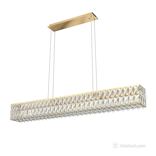 Elegant Crystal Chandelier With Gold Frame Rectangular Shape And Modern Design 3d model