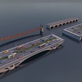 Modern And Arch Bridges Over Water With Vehicles And Traffic Movement