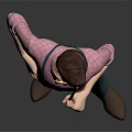 3D Male Character Model Wearing Pink Shirt And Blue Suspenders Standing On Gray Background