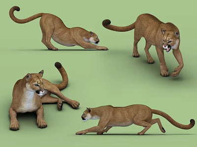 Four Lifelike Brown Reptile Figures In Various Action Poses On Green 3d model