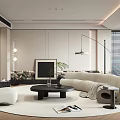 Modern Living Room Interior Design With Beige Sofa Round Rug And Floor Lamp